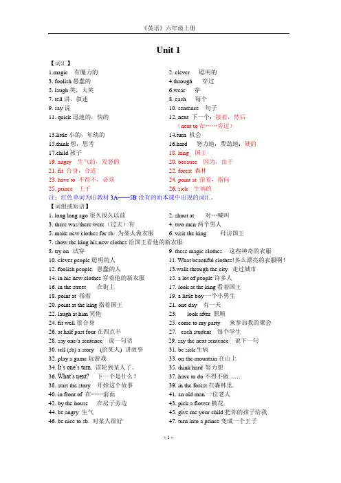 译林版英语六上Unit1知识整理及练习