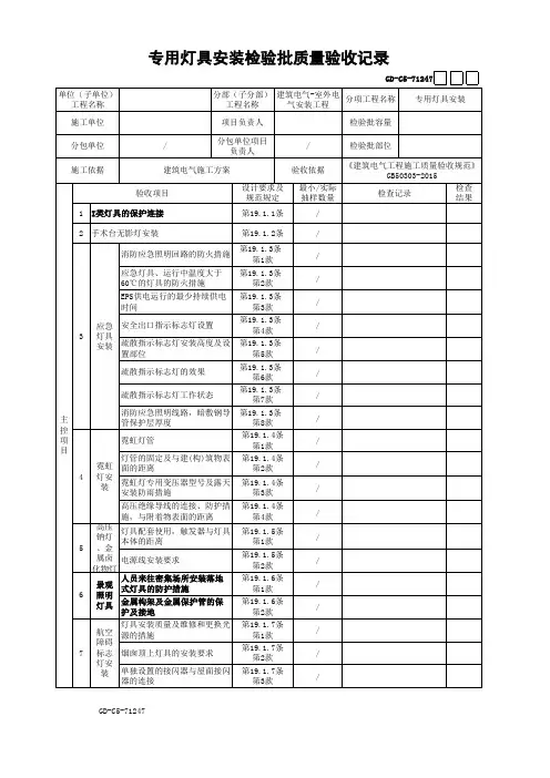 专用灯具安装检验批质量验收记录