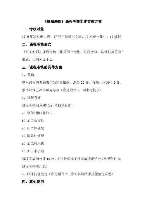 钳工实训课程考核工作实施方案