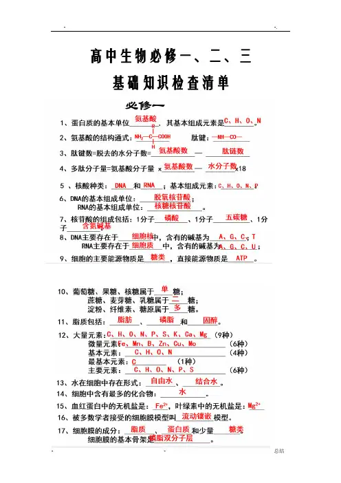 高中生物会考知识点总结资料(便于背诵)