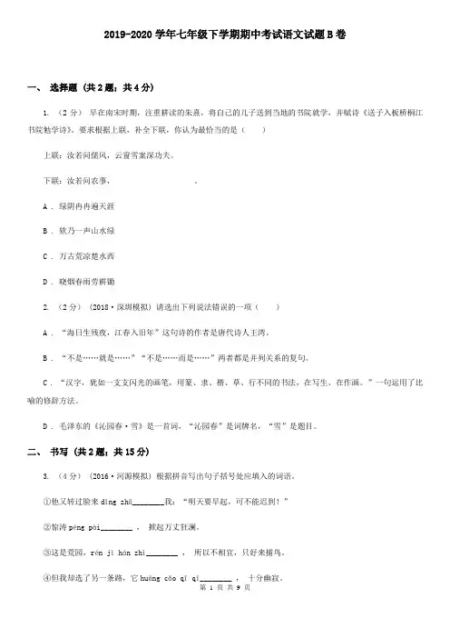 2019-2020学年七年级下学期期中考试语文试题B卷