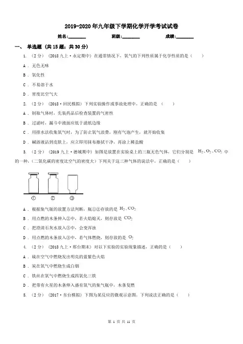2019-2020年九年级下学期化学开学考试试卷