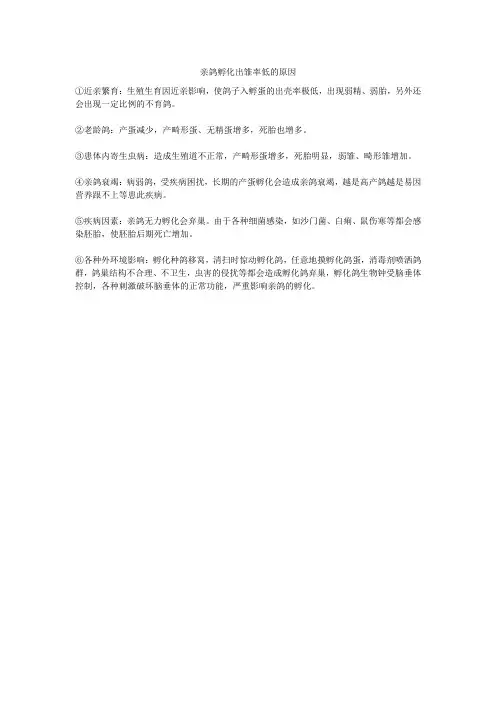 亲鸽孵化出雏率低的原因
