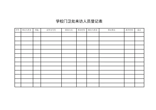 学校门卫处来访人员登记表