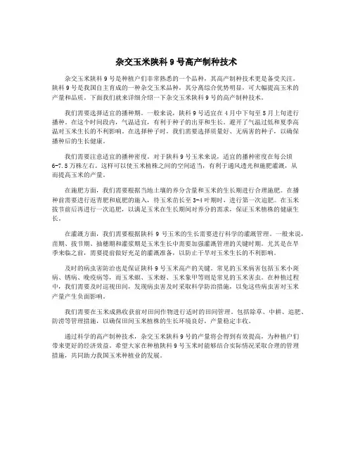杂交玉米陕科9号高产制种技术