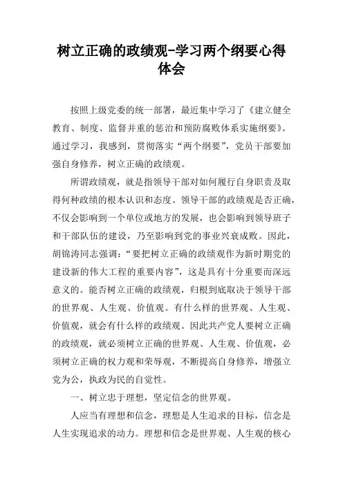 树立正确的政绩观-学习两个纲要心得体会