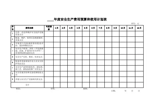 安全生产费用预算及使用计划表