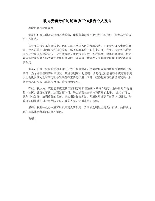 政协委员分组讨论政协工作报告个人发言