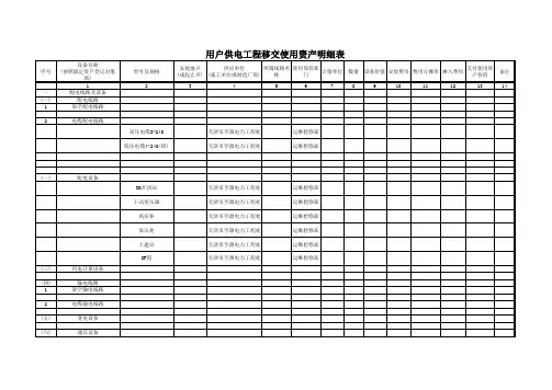 用户供电工程移交使用资产明细表