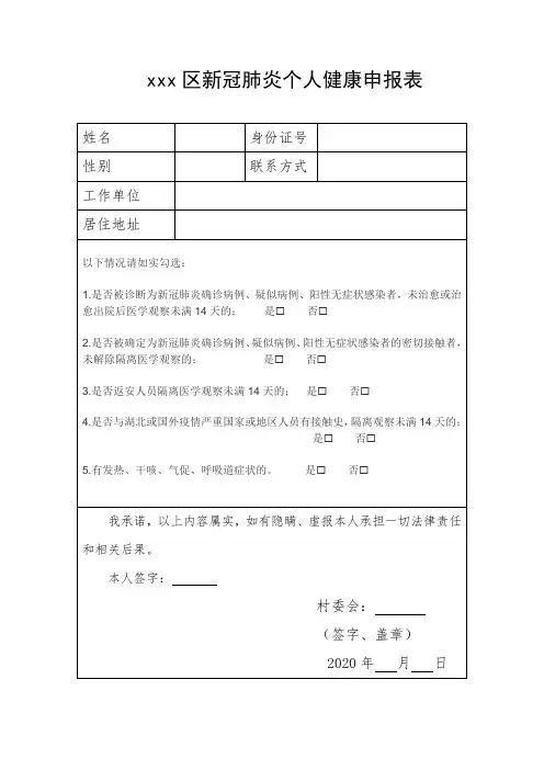 xx区新冠肺炎个人健康申报表.doc
