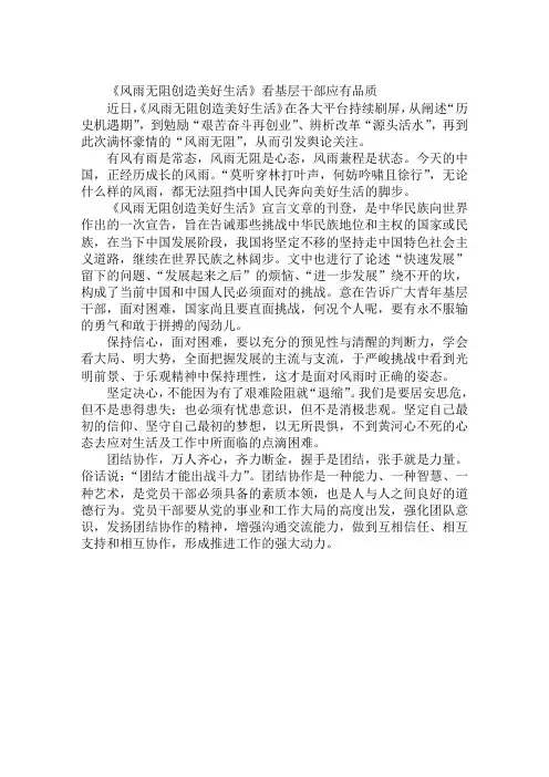 《风雨无阻创造美好生活》看基层干部应有品质