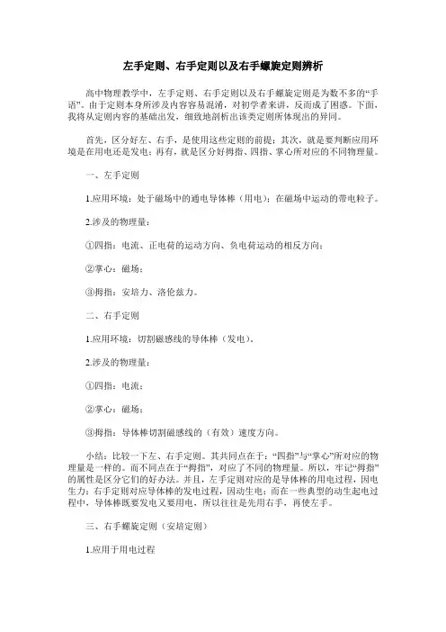左手定则、右手定则以及右手螺旋定则辨析