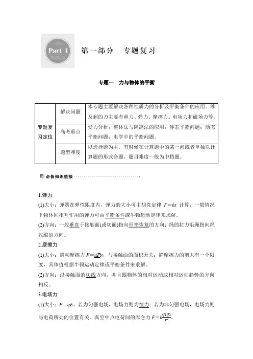 高中物理-专题一 力与物体的平衡