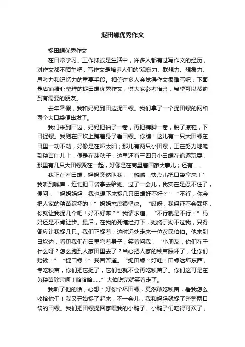 捉田螺优秀作文
