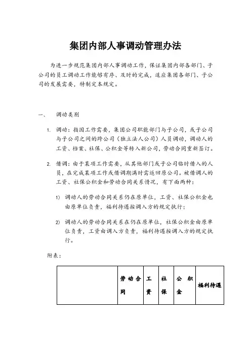 集团内部人事调动管理办法