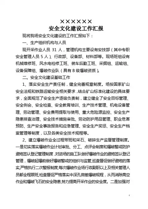 安全文化建设工作汇报