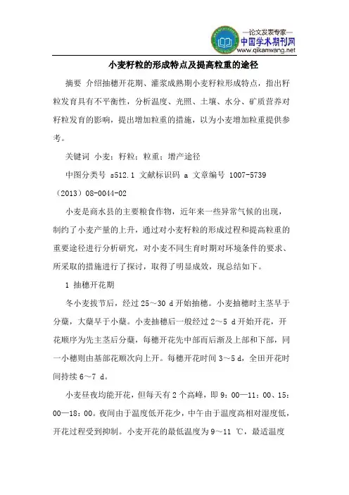 小麦籽粒的形成特点及提高粒重的途径