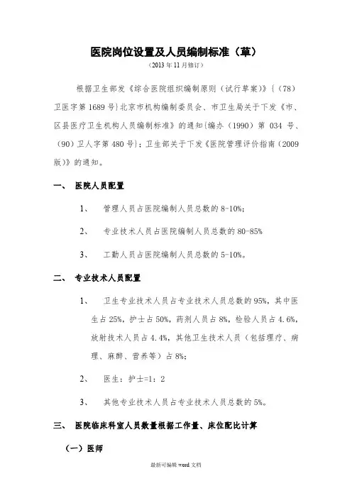 医院岗位设置及人员编制标准