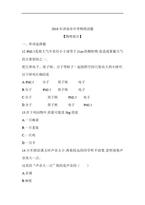 2018年山东省济南中考物理试题