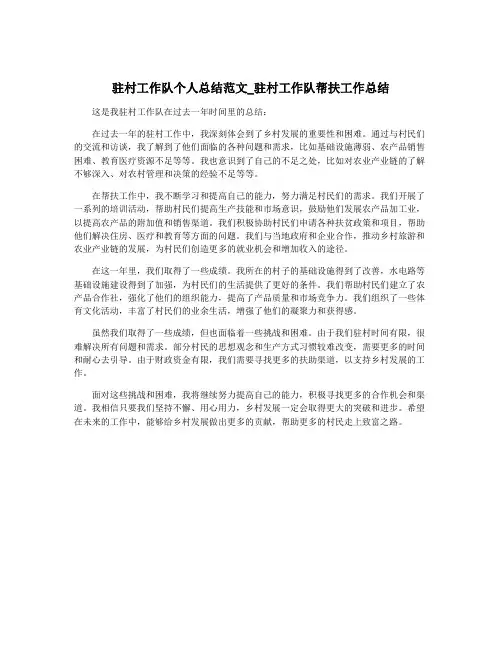 驻村工作队个人总结范文_驻村工作队帮扶工作总结