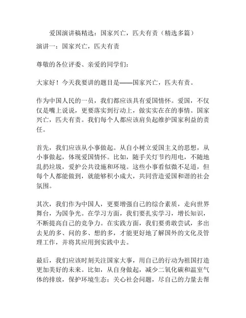 爱国演讲稿精选：国家兴亡,匹夫有责(精选多篇)