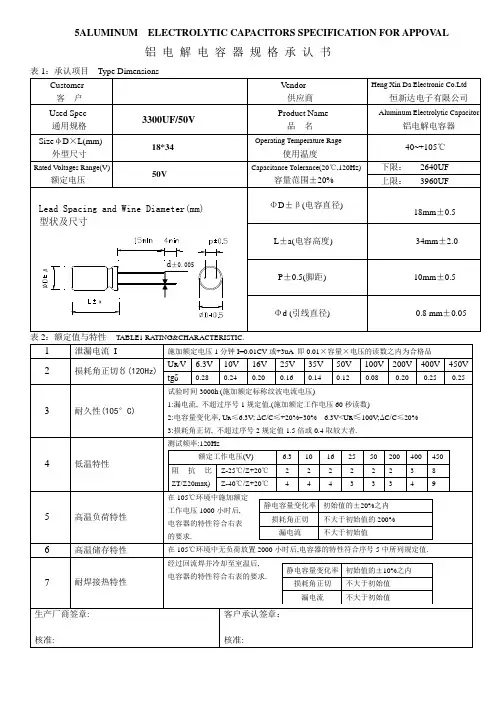 电解电容规格大全(DIP)