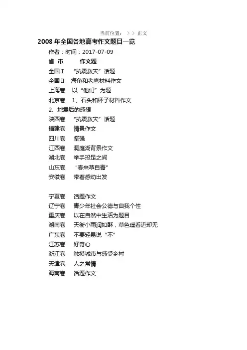 2008年全国各地高考作文题目一览