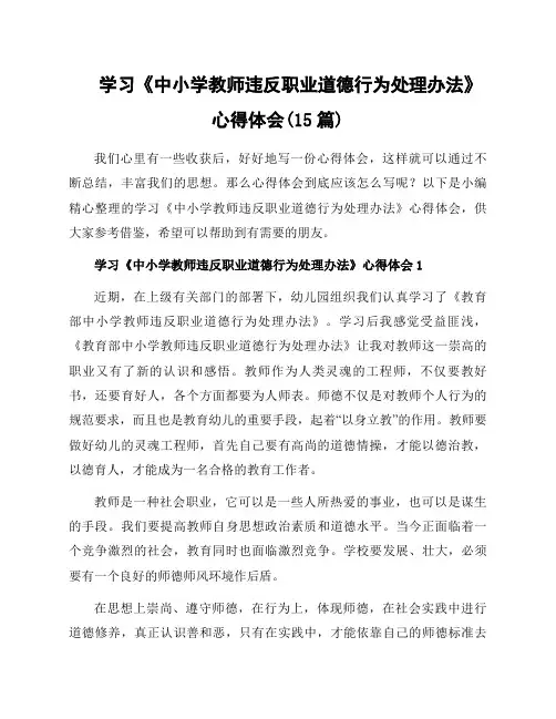 学习《中小学教师违反职业道德行为处理办法》心得体会(15篇)