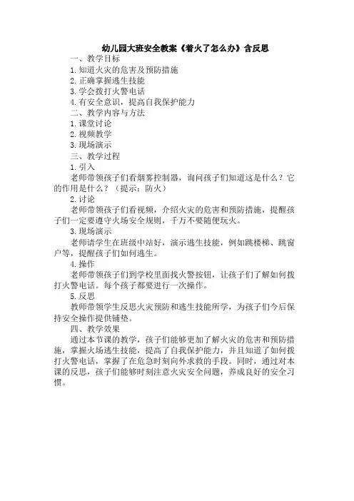 幼儿园大班安全教案《着火了怎么办》含反思
