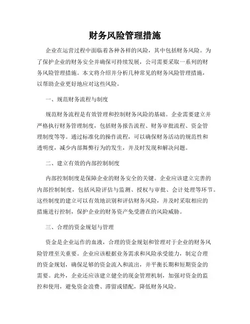 财务风险管理措施