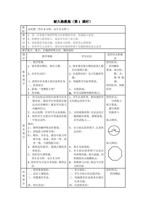 七年级体育耐久跑教案