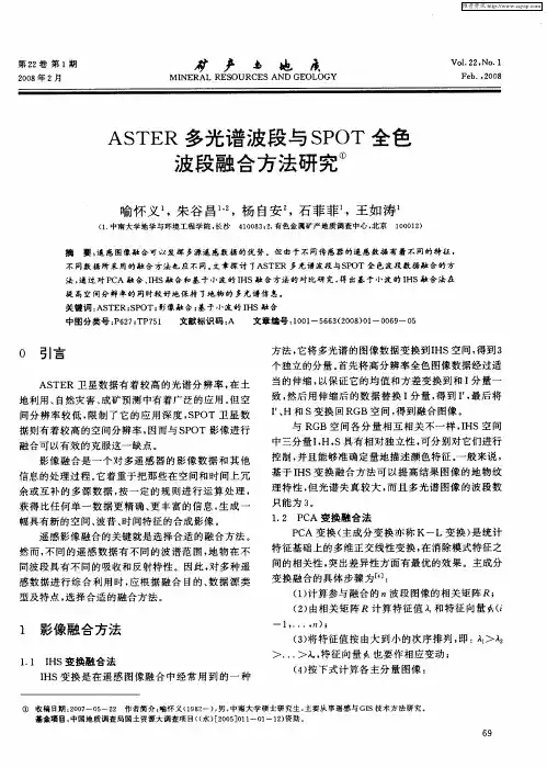 ASTER多光谱波段与SPOT全色波段融合方法研究