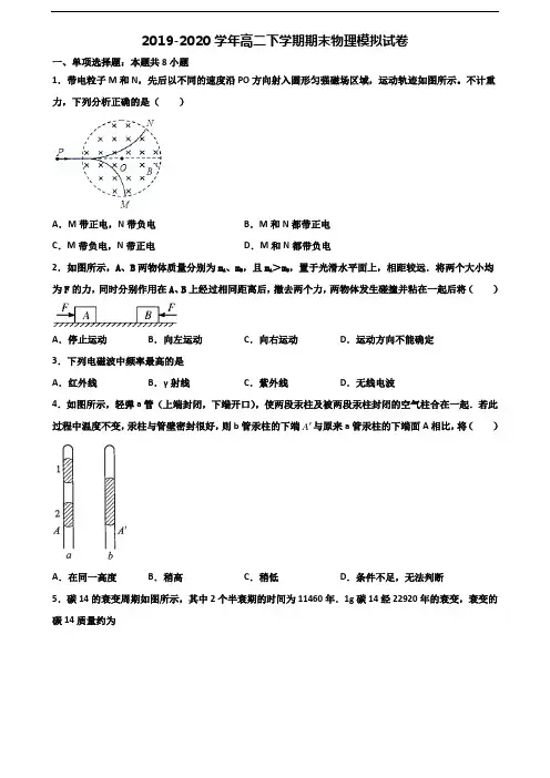 广东省广州市2022届新高考高二物理下学期期末质量检测试题
