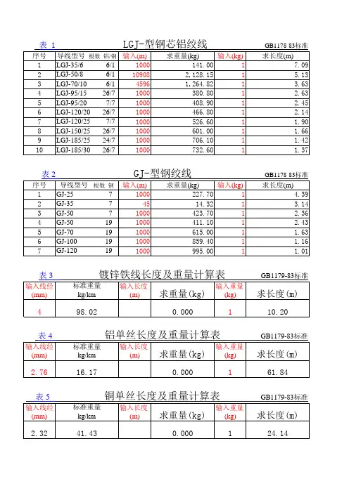 LGJ线重量计算表