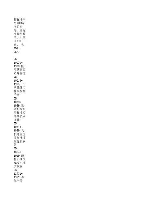 橡胶类相关国家标准目录