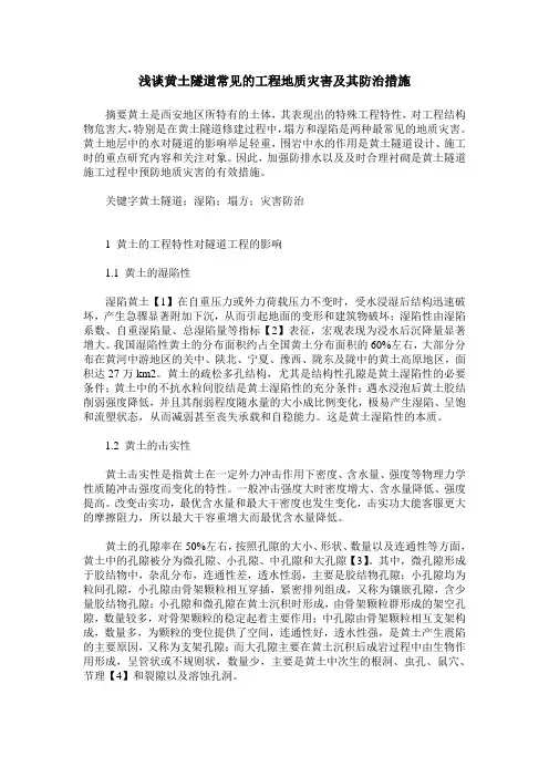 浅谈黄土隧道常见的工程地质灾害及其防治措施