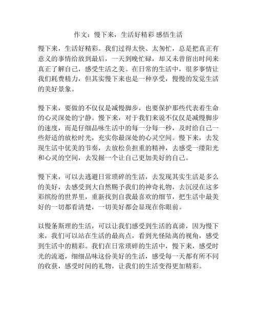 作文：慢下来,生活好精彩 感悟生活