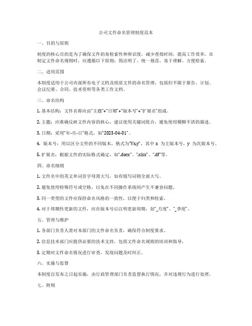 公司文件命名管理制度范本