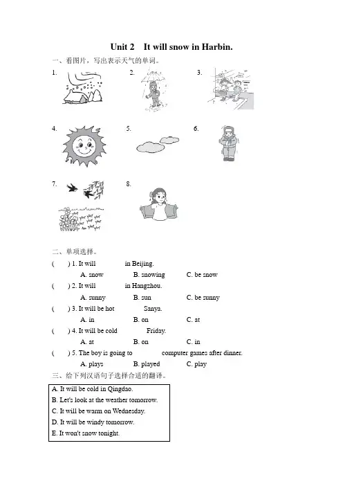 外研版(三起)(2012)小学英语六年级下册Module 2 Unit 2 It will snow