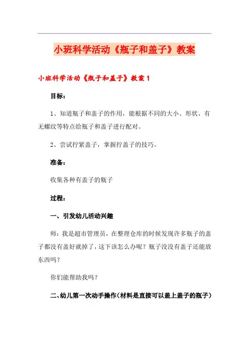 小班科学活动《瓶子和盖子》教案