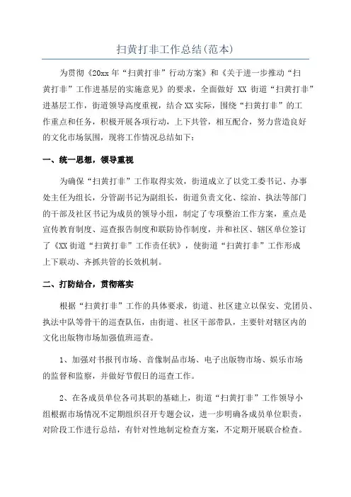 扫黄打非工作总结(范本)