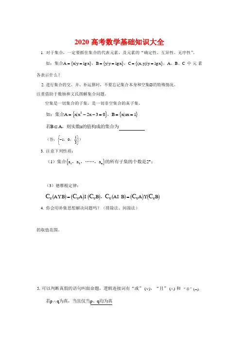 【精品】2020高考数学基础知识大全