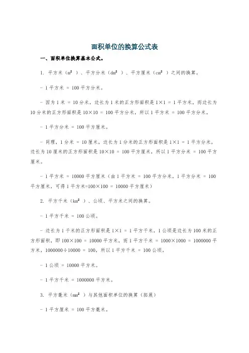 面积单位的换算公式表