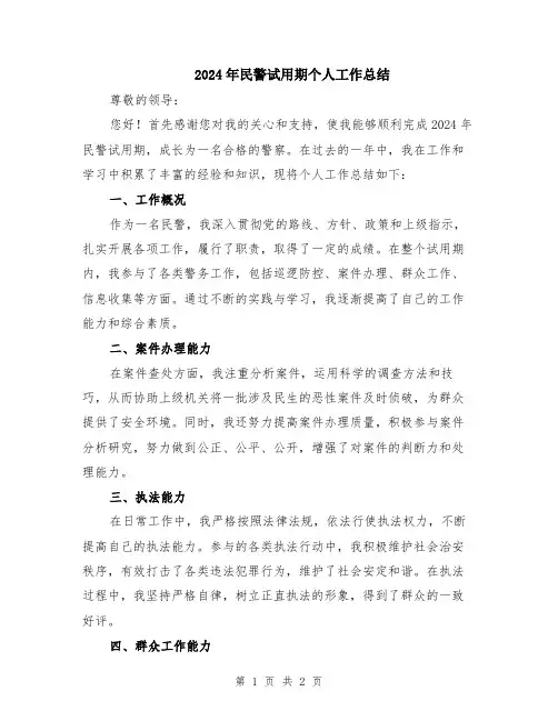 2024年民警试用期个人工作总结