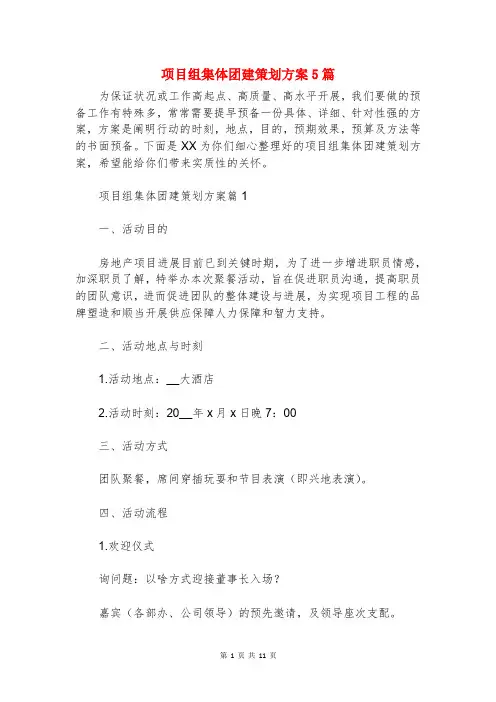 项目组集体团建策划方案5篇