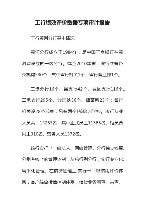 工行绩效评价数据专项审计报告