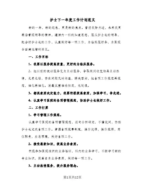 护士下一年度工作计划范文（五篇）