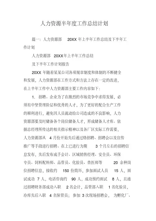 人力资源半年度工作总结计划