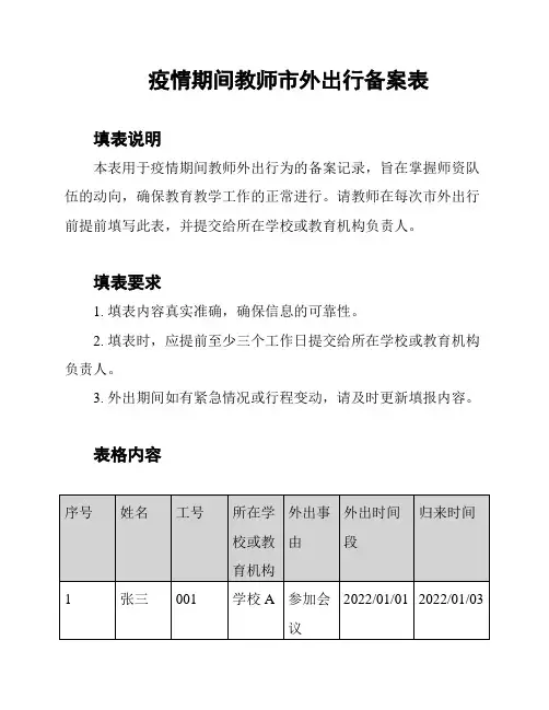 疫情期间教师市外出行备案表
