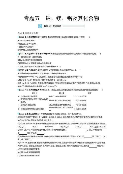 2021届新高考版高考化学一轮复习考点考法精练：专题五钠、镁、铝及其化合物
